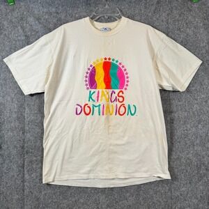 Vtg 90s Kings Dominion T-shirt Mens XL Paramount Graphic Tee Cream Neon